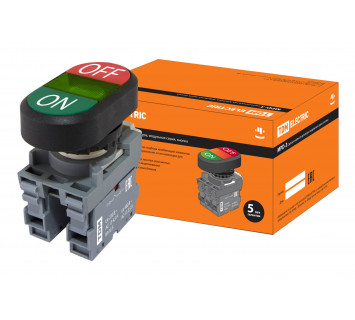 Кнопка двойная MPD3-11G (зеленая/красная) (LED) в сборе d22мм/24В (ON/OFF) линза зеленая TDM