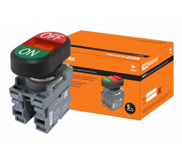 Кнопка двойная MPD3-11R (зеленая/красная) (LED) в сборе d22мм/220В (ON/OFF) линза красная TDM