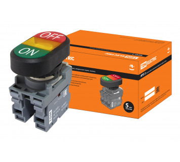 Кнопка двойная MPD3-11Y (зеленая/красная) (LED) в сборе d22мм/220В (ON/OFF) линза желтая TDM