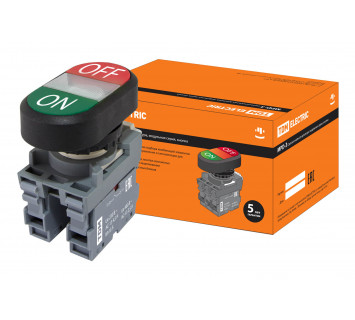 Кнопка двойная MPD3-11С (зеленая/красная) (LED) в сборе d22мм/220В (ON/OFF) линза прозрачная TDM