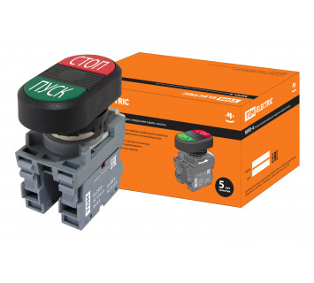 Кнопка двойная MPD4-11В (зеленая/красная) в сборе d22мм (ПУСК/СТОП) TDM