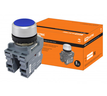 Кнопка с фиксацией MP2-20L в сборе d22мм 1з+1р синяя TDM