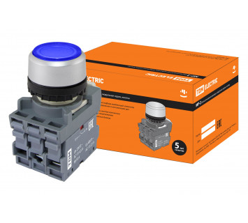 Кнопка с фиксацией MP2-21L(LED) в сборе d22мм/220В 1з+1р синяя TDM