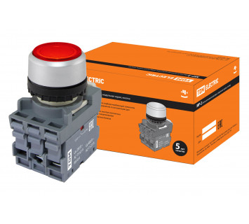 Кнопка с фиксацией MP2-21R(LED) в сборе d22мм/24В 1з+1р красная TDM