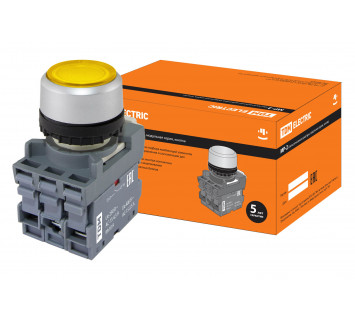 Кнопка с фиксацией MP2-21Y(LED) в сборе d22мм/220В 1з+1р желтая TDM