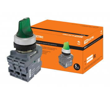 Переключатель на 2 положения с фиксацией M2SS1-21G короткая ручка(LED) d22мм/220B 1з+1р зеленый TDM
