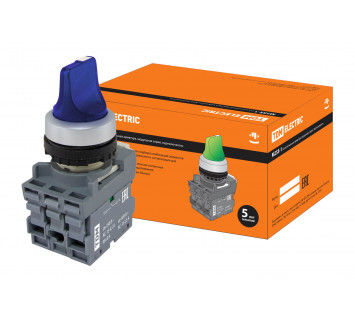 Переключатель на 2 положения с фиксацией M2SS1-21L короткая ручка(LED) d22мм/220B 1з+1р синий TDM