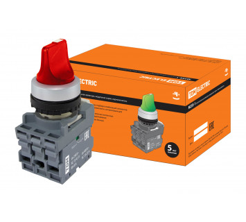 Переключатель на 2 положения с фиксацией M2SS1-21R короткая ручка(LED) d22мм/220B 1з+1р красный TDM