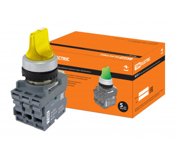 Переключатель на 2 положения с фиксацией M2SS1-21Y короткая ручка(LED) d22мм/220B 1з+1р желтый TDM