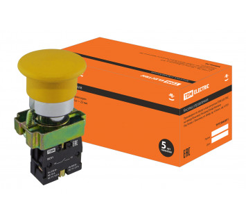 Кнопка грибовидная SB2-BС51 с возвратом, 1НО, d22 мм, желтая, IP40 TDM