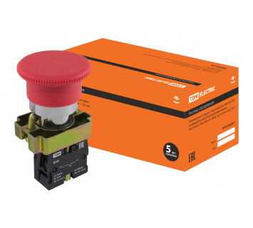 Кнопка грибовидная SB2-BТ42 с фиксацией, тяни-толкай, 1НЗ, d22 мм, красная, IP40 TDM