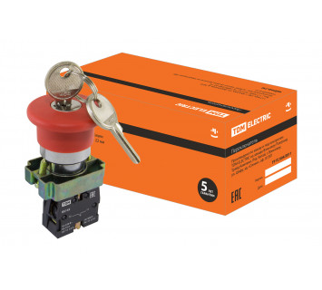 Кнопка грибовидная с ключом SB2-BS142 с фиксацией, 1НЗ, d22 мм, красная, IP40 TDM