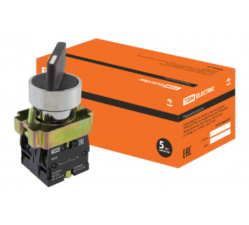 Перекл. 2 полож. SB2- BJ25 с фиксацией, 1НО+1НЗ, длинная ручка, d22 мм, черный, IP40 TDM