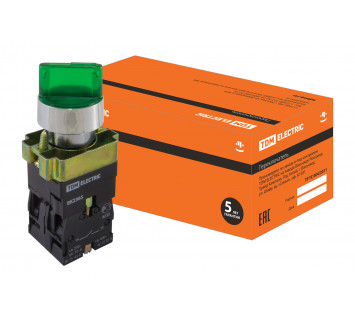 Перекл. 2 полож. SB2-BK2365 с фиксацией, 1НО+1НЗ, d22 мм, 230 В LED, зеленый, IP40 TDM