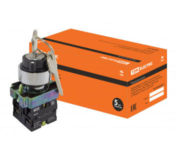 Перекл. 2 полож. с ключом SB2-BG45 с возвратом, 1НО+1НЗ, d22 мм, черный, IP40 TDM