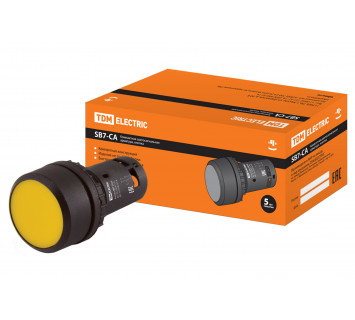 Кнопка SB7-CA55 с возвратом, 1НО+1НЗ, d22 мм, желтая, IP54 TDM