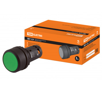 Кнопка SB7-CAL35 с фиксацией, 1НО+1НЗ, d22 мм, зеленая, IP54 TDM