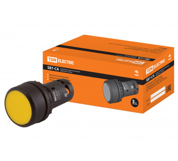 Кнопка SB7-CAL55 с фиксацией, 1НО+1НЗ, d22 мм, желтая, IP54 TDM