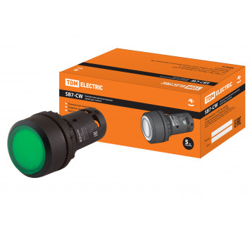 Кнопка SB7-CW3361 с возвратом, 1НО, d22 мм, 24 В LED, зеленая, IP54 TDM