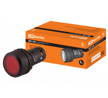 Кнопка SB7-CW3462 с возвратом, 1НЗ, d22 мм, 24 В LED, красная, IP54 TDM