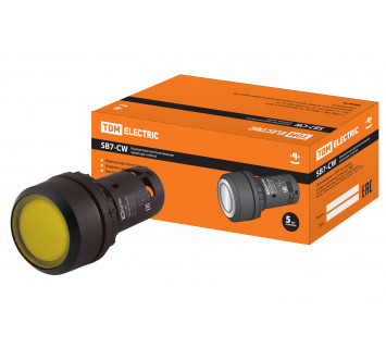 Кнопка SB7-CW3565 с возвратом, 1НО+1НЗ, d22 мм, 24 В LED, желтая, IP54 TDM