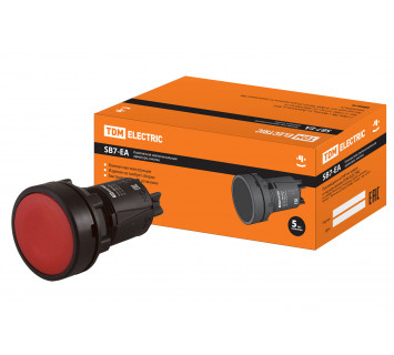 Кнопка SB7-EA45 с возвратом, 1НО+1НЗ, d22 мм, красная, IP40 TDM