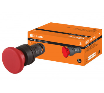 Кнопка грибовидная SB7-CC45 с возвратом, 1НО+1НЗ, d35 мм, красная, IP40 TDM