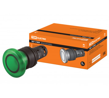 Кнопка грибовидная SB7-CWM31 с возвратом, 1НО, 24 В LED, d35 мм, зеленая, IP40 TDM