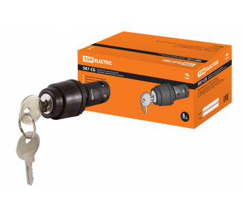 Перекл. 3 полож. с ключом SB7-CG33 с фиксацией, 2НО, d22 мм, черный, IP40 TDM