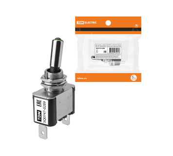 Выключатель-тумблер ASW-07D 1P 12В AC/DC 25А (3c) ON-OFF с фиксацией с зеленой LED подсветкой TDM