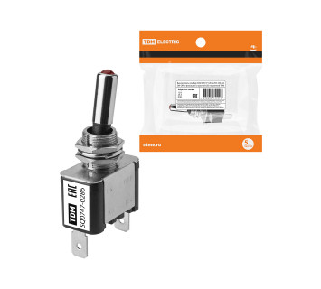 Выключатель-тумблер ASW-07D 1P 12В AC/DC 25А (3c) ON-OFF с фиксацией с красной LED подсветкой TDM