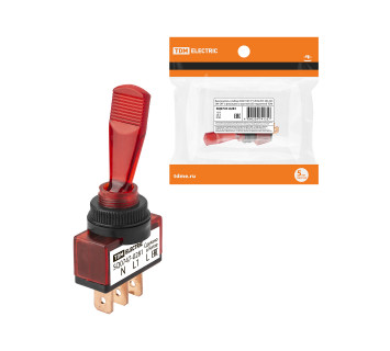 Выключатель-тумблер ASW-13D 1P 12В AC/DC 20А (3c) ON-OFF с фиксацией с красной LED подсветкой TDM