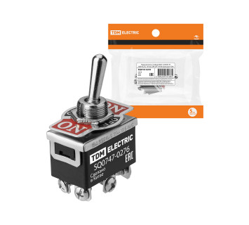 Переключатель-тумблер KN3C-223AAH 2P 250В AC/DC 15А (6c) ON-OFF-ON без фиксации TDM