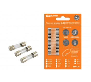 Плавкая вставка ВПТ6-5 0,5А 250В TDM упак (10 шт.)