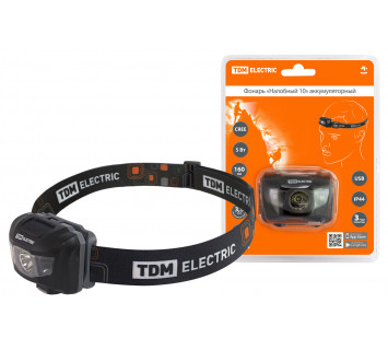 Фонарь «Налобный 10» аккумуляторный, 5 Вт 1 светодиод CREE, Li-Ion 3,7 В 0,6 А*ч, USB, сенсор, TDM