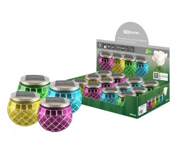 Светильник ландшафтный ССЛ-170 на солн.батарее, 9*9*10,стекло,зеленый,синий,желтый,фиолетовый,ДБ,TDM