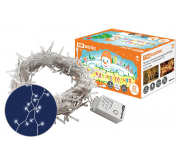 Гирлянда новогодняя  светодиодная, СГ 100 Б, 220 В, белая, 5 м, 8 режимов  TDM