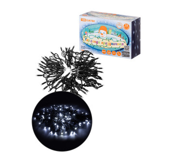 Гирлянда светодиодная СГУ100Б10, 10м, мерц-е, 6500К, каучук чер., посл. подкл, IP65, 250 В, TDM