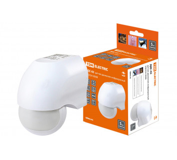 Датчик движения стена ДДС-03 1100Вт, 5-720с, 10м, 5+Лк, 180гр, IP44, TDM