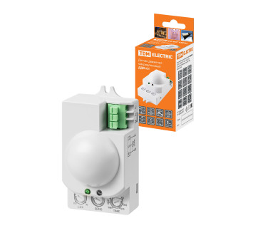 Датчик движения микров. ДДМ-01 5,8ГГц 1200Вт, 10-720с, 1-8м, 3+Лк, 120(сб)+360(св)гр IP20, TDM