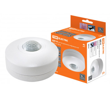 Датчик движения потол. ДДП-03 1200Вт, 10-900с, 6м , 3+Лк, 120(сбоку)+360(сверху)гр IP33, TDM