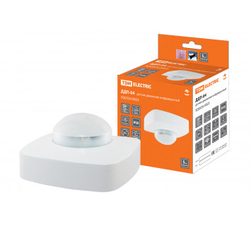 Датчик движения потол. ДДП-04 2000Вт, 10-1800с, 4х20м , 3+лк, 120(сбоку)+360(сверху)гр, IP20, TDM