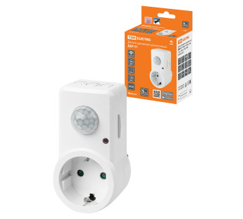 Датчик движения розеточный ДДР-01 1200Вт, 10-420с, 2-9м, 3+лк, 120гр,  IP20, TDM