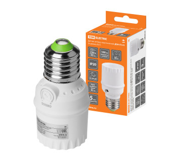 Датчик оптико-акустический ДОА-Пт-01 (в цоколь Е27) 230 В, 100 Вт, 30 сек, 40 лк, 50-80 дБ, IP20 TDM