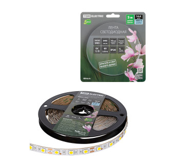 Лента светодиодная SMD5050-60 LED/м-IP20-12 В-14,4 Вт/м-4000 К (5 м) блистер TDM