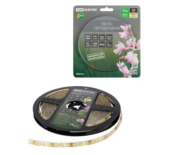 Лента светодиодная SMD2835-120 LED/м-IP65-12 В-9,6 Вт/м-3000 К (5 м) блистер TDM