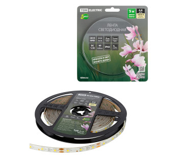 Лента светодиодная SMD2835-60 LED/м-IP65-12 В-4,8 Вт/м-3000 К (5 м) блистер TDM