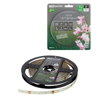 Лента светодиодная SMD2835-60 LED/м-IP65-12 В-4,8 Вт/м-6000 К (5 м) блистер TDM