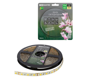 Лента светодиодная SMD5050-60 LED/м-IP65-12 В-14,4 Вт/м-3000 К (5 м) блистер TDM