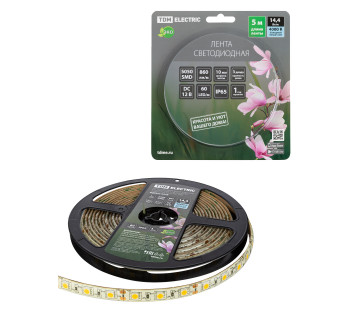 Лента светодиодная SMD5050-60 LED/м-IP65-12 В-14,4 Вт/м-4000 К (5 м) блистер TDM